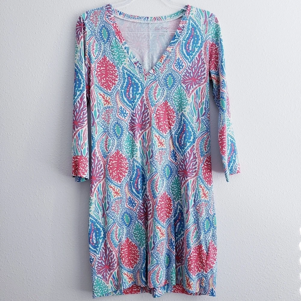 Lilly Pulitzer Christi Mini Dress Let Minnow  3/4 Sleeve